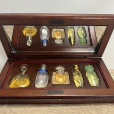 Vintage Mini Perfume Set 5 Bottles Wood Mirror Box Van Cleef Lalique Gres picture