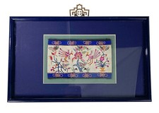Hand Embroidered Silk Birds Floral Cuff Vtg Asian Framed Textile Mini Tapestry picture
