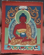 Nice Real Tibet Buddhist Hand-Painted Tsaklis Thangka Amitabha Amulet Mini Size picture