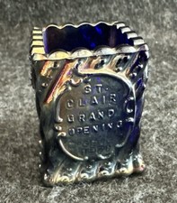 1971 St Clair Cobalt Blue Carnival Glass Toothpick Holder GRAND OPENING Souvenir picture