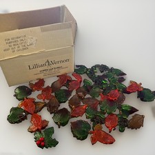Vintage Lillian Vernon Leaf Scatters Fall Green Orange Yellow - Glass 50 Pieces picture
