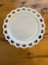 Vintage 13” Anchor Hocking White Milk Glass Lace Edge Serving Platter Cake Plate picture