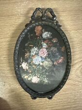 Victorian Floral Wall Plaques Picture with Ornate Metal Frame Vintage picture
