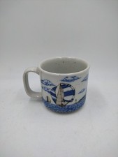 Vintage Otagiri Japan Sailboat Coffee Mug 12oz Stoneware Nautical Yacht Race EC picture