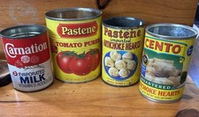 Lot of 4 Vintage Tins Cans w/ Paper Labels – Empty picture