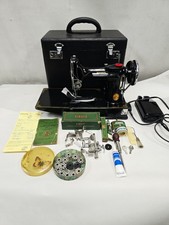 RARE 1935 SCHOOL BELL SINGER FEATHERWEIGHT 221 SEWING MACHINE ACC BOX SERVICED  picture