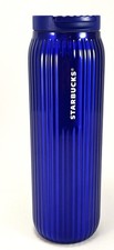 STARBUCKS COBALT BLUE RIBBED STAINLESS STEEL VACUUM INSULATED 160z TUMBLER - NWT picture