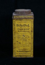 Vintage BiSoDoL Powder Tin Yellow & Blue Antacid Medicine Container HTF (R4) picture