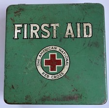 First Aid Kit American National Red Cross Metal Case With Packets Vintage 1950s picture