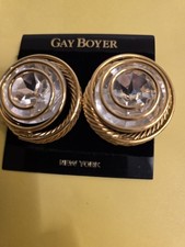 Gay Boyer Vtg Clip Rope Border,New on Card Statement Earrings,large Crystal Look picture