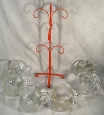Vintage Nestlé Nescafe World Globe Glass Mug Set with Orange Metal Mug Tree 70s picture