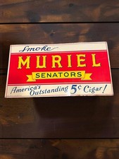 Vintage Original Muriel Senators 5¢ Cigar Tin Sign P. Lorillard Co Tobacciana picture