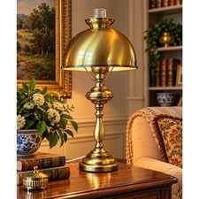 Vintage Solid Brass Student Table Lamp 28 Inch Dome Shade Library Desk Light picture