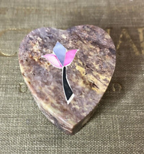 Heart Shaped Stone Trinket Box Pink & White Inlay Flowers, India picture
