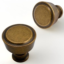 10 Pack Antique Brass Cabinet Knobs 1-1/5 Inch(30mm) Single Hole Cabinet Pull... picture
