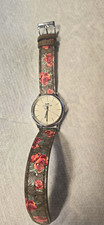 Coach New York Floral Quartz Watch Brown Leather Strap Silver Case 30m picture
