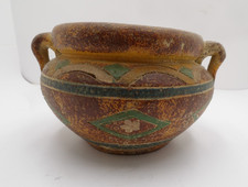 Vintage China Made Handled Terracotta Pottery Bowl Olla Southwestern Style Pot picture