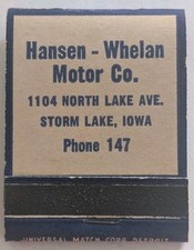 1930s NOS Dodge Cars & Trucks Hansen Whelan Motor Co. Storm Lake IA Matchbook  picture