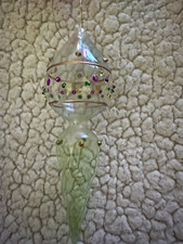Vintage Egyptian Style Hand Blown Glass Finial Ornament Gold Accent Pastel Dots picture