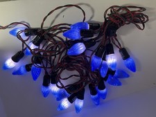 3 VTG Strands NOMA Outdoor Christmas Lights C-9  Blue swirl flame Bulbs 36 feet picture