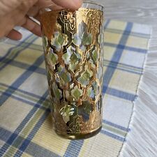 Vintage Signed Culver Valencia 22K Gold & Green Filigree Highball Tumblers picture
