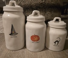 2017 Rae Dunn Artisan Coll. Fat Jack Scaredy Cat Bewitching 3 pc Canister Set picture