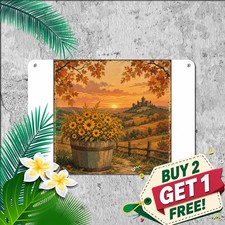 Autumn Castle Landscape Yellow Floral Field Metal Tin Sign Country Cottage picture
