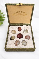Vintage Chinese Yuhua Rain Flower Stones – 8 Agate Cabochons in Silk Case picture