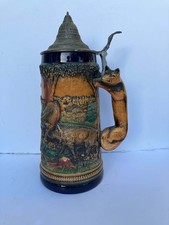 Gerz boar and elk Vintage German Beer Stein with Fox Handle 11” picture
