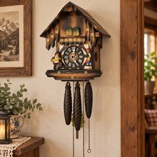 Vtg  West Germany Cuckoo Clock Chalet Mechanical Weights Pendulum Hand Painted picture