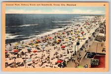 1930-50's OCEAN CITY MD GENERAL VIEW BATHING BEACH CLUB BOARDWALK LINEN POSTCARD picture
