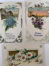 Antique Postcard Happy Birthday Embossed Daisies Lot (3) Forget-Me-Not Div Back picture