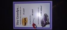 Hey Grandpa Sign Vintage Wall Plaque Burger 25 Cents Gasoline 50 Cents Card picture