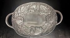 Vintage Solid Cast Pewter Bunny Rabbit Oval Tray With Handles picture
