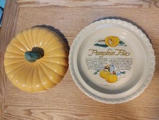 VTG Stoneware Hand Painted Pumpkin Pie Plate Ceramic With Lid LTD Commodities  picture