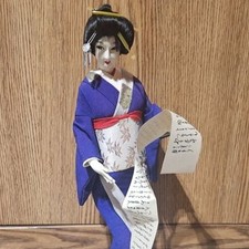 Vintage Japanese Nishi Geisha Doll Holding Calligraphy Scroll Silk Kimono 1960s picture