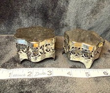 Vintage Silverplate Stackable Trinket Boxes Mesh Potpourri Pair Star Scalloped picture