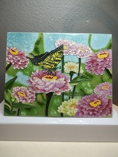 Benaya Art Ceramics 11x14 Tubelined Tile Plaque Swallowtail Butterfly Zinnia picture