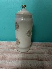Vintage, MCM, Pink Glass, Gold, Atomic Starburst, Apothecary, Canister 8.5 inch picture