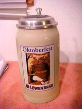 Lowenbrau OKTOBERFEST Munchen Stoneware Beer Stein, Pewter Lid, 1 Liter, 9” tall picture
