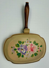 Vintage Nashco Hand Painted Silent Butler Crumb Catcher Flowers Wood Handle picture