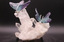 Peter Muller Hand Carved Fluorite Butterfly Pair on Quartz Base picture