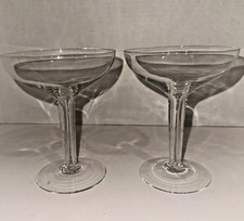 Vintage Art Deco Crystal Hollow Stem Champagne Glass Coupe Wine Set of Two picture