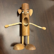 Vintage Teak Wood Pipe Cleaner Holder Open Mouth Troll Elf Chenille Stem picture