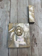 Mother of Pearl Calling Card Case Carved Floral Victorian Visiting Holder picture