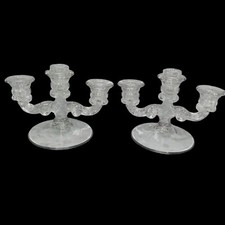 PAIR Vtg CAMBRIDGE ARMS Glass 3 Three Arm Candelabra Candle Stick Holder picture