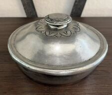Pewter 5” Round Covered Candy Trinket Dish Bowl Floral Pattern Castle Maker Mark picture