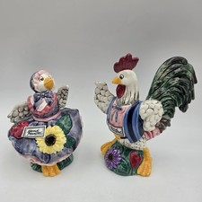 Vintage 1995 Fitz and Floyd Hand painted Rooster & Hen Salt & Pepper Shaker picture