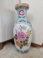 Large Chinese Style Famille Rose Floral Bird Ceramic Floor Vase Turquoise picture