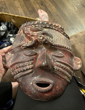 Vintage Mexican Terracotta Clay Wall Mask with Lizard - Approx. 14”x14” Folk Art picture